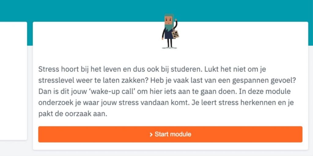 Screenshot van de module Stress bij Studenten, een zelfhulp module van Mirro