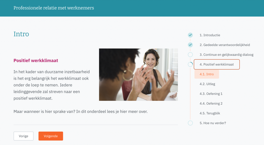 screenshot van de managermodule Professionele relatie met werknemers